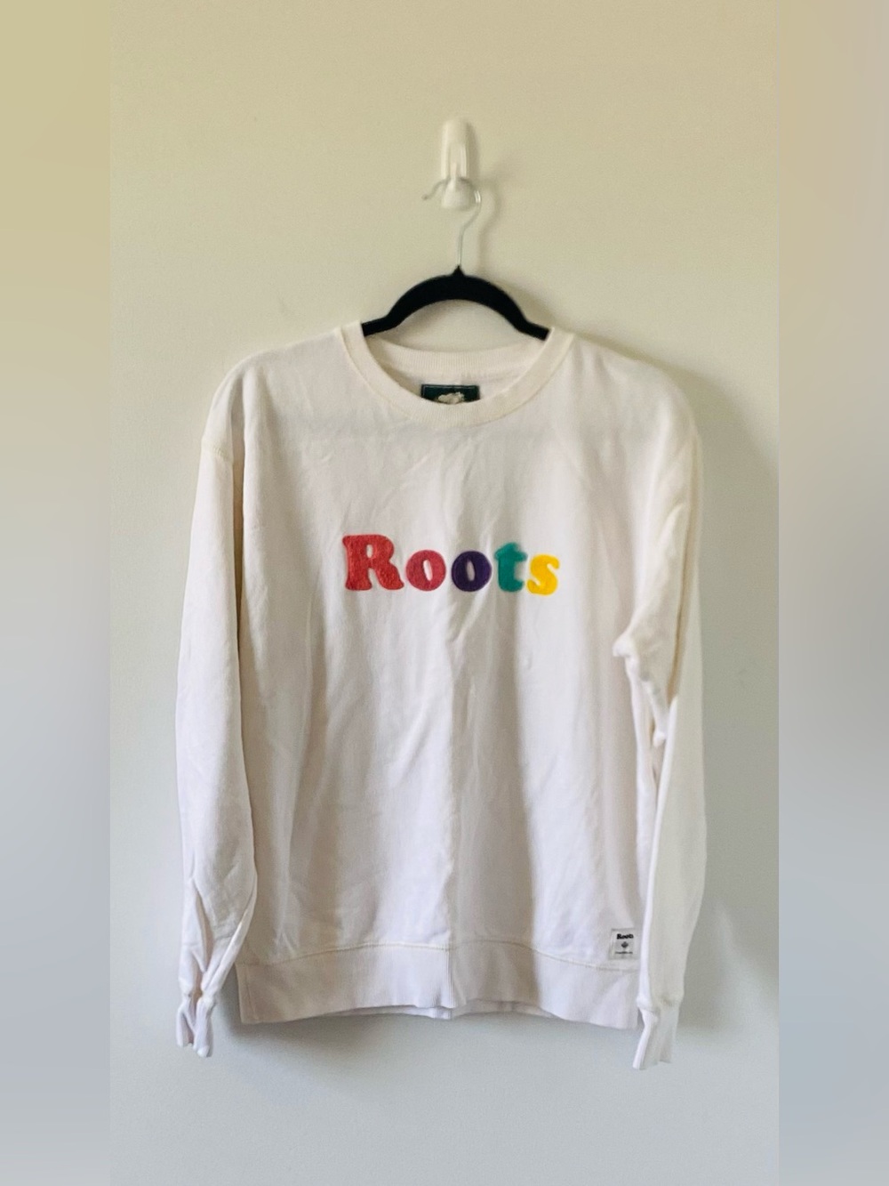 Roots White Crewneck Sweatshirt 100% Cotton Retro Y2K Loungewear Athleisure